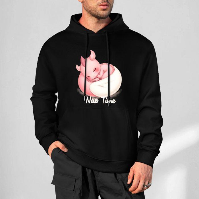 Nap Time Dragon Hoodie – Black Hoodie with Cute Pink Sleeping Dragon Graphic - Image 5