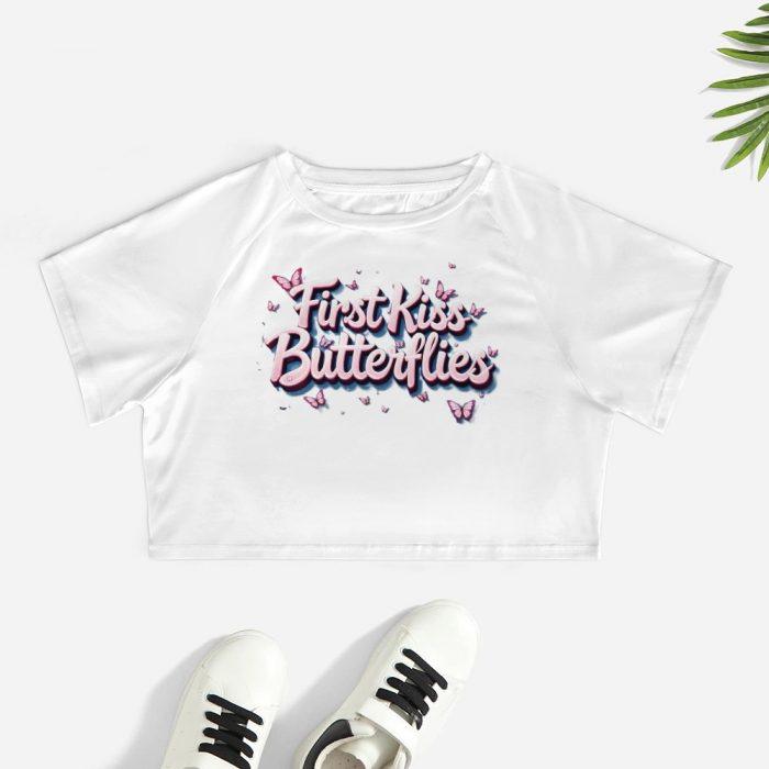First Kiss Butterflies – Deluxe Pink Flutter Crop Tee - Image 2