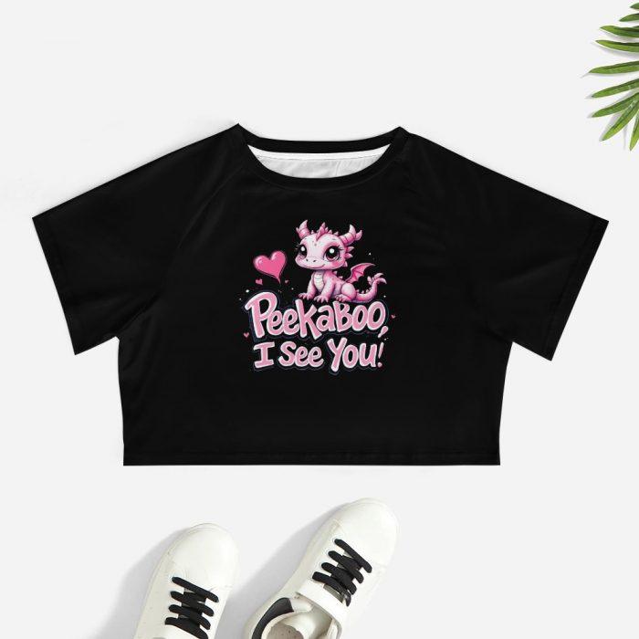 Peekaboo I See You! Pink Baby Dragon Crop Tee - Image 7