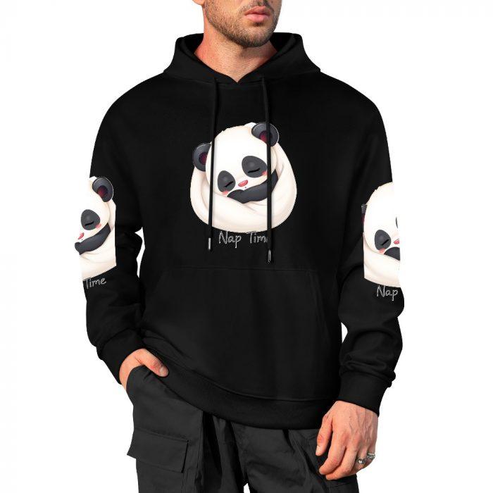Nap Time Panda Hoodie – Black Hoodie with Sleeping Panda Graphic and Sleeve Prints - Image 4
