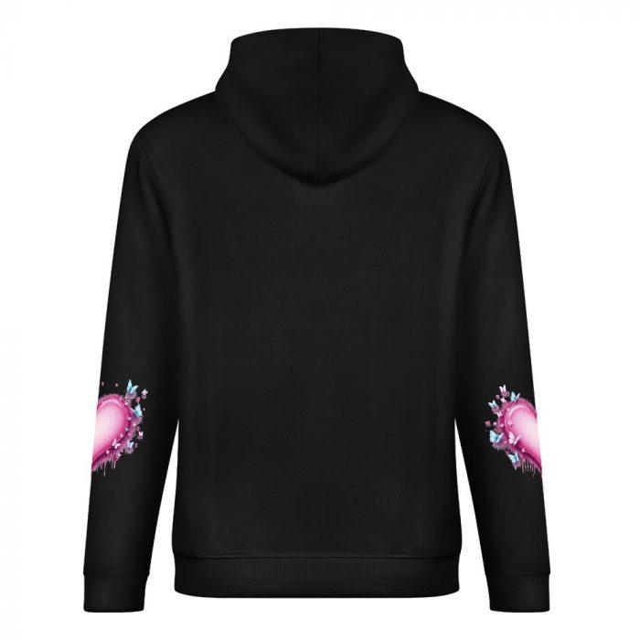 Peekaboo I See You Hoodie – Black Hoodie with Cute Pink Dragon and Heart Sleeve Graphics - Image 6