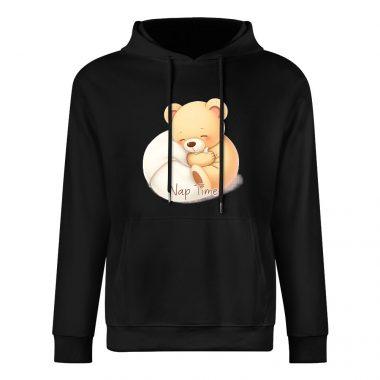 Nap Time Bear Hoodie – Black Hoodie with Cozy Sleeping Teddy Graphic