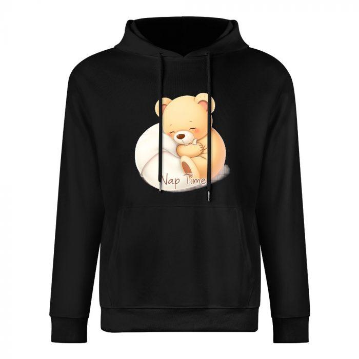 Nap Time Bear Hoodie – Black Hoodie with Cozy Sleeping Teddy Graphic