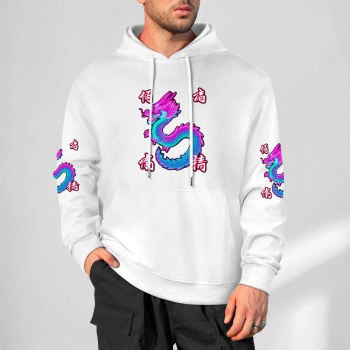 Neon Dragon Hoodie – Tokyo Street Style Hoodie with Blue and Pink Dragon Print - Image 4