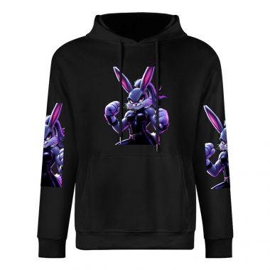 Bad Bunny Boxing Hoodie – Black Hoodie with Fierce Purple Bunny Fighter Graphic and Sleeve Prints