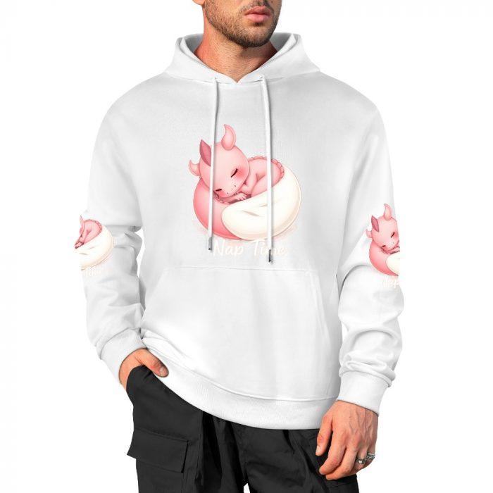 Nap Time Pink Dragon Hoodie – Cute Fantasy Hoodie with Sleeping Dragon Sleeve Print - Image 3