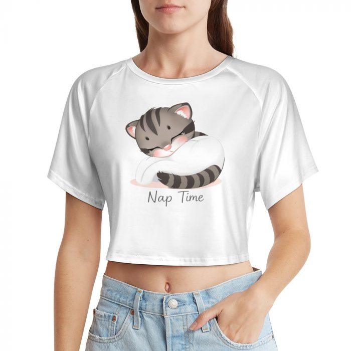 Nap Time Kitty Crop – Cozy Sleepy Cat Tee - Image 5