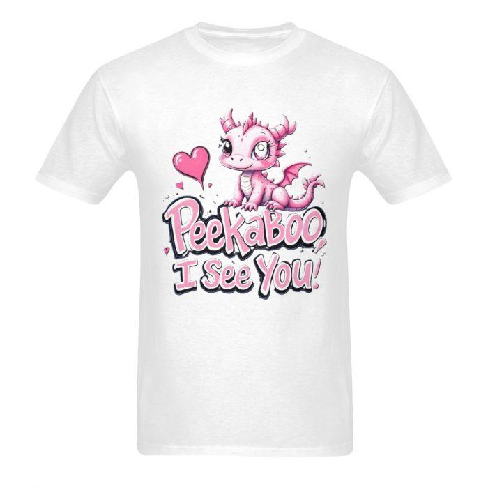 Peekaboo I See You – Cute Pink Dragon Graphic T-Shirt （Made in USA，Ships to USA Only） - Image 7