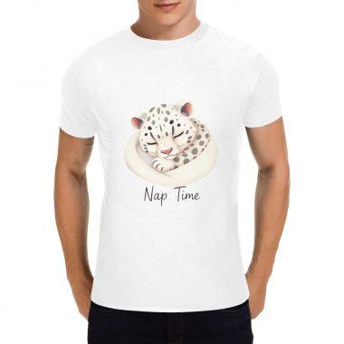 Nap Time Leopard – Softcore Snow Cat Graphic T-Shirt(Made in USA,Ships to USA Only)