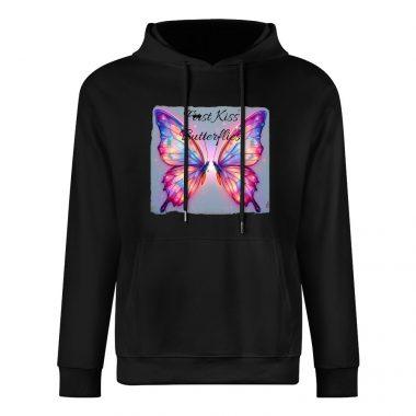 First Kiss Butterflies Hoodie – Black Hoodie with Framed Pastel Butterfly Graphic