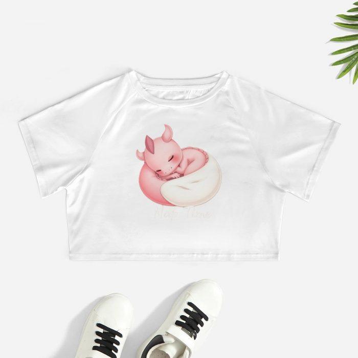 Sleepy Baby Dragon Crop – Kawaii Cozy Fantasy Tee - Image 2