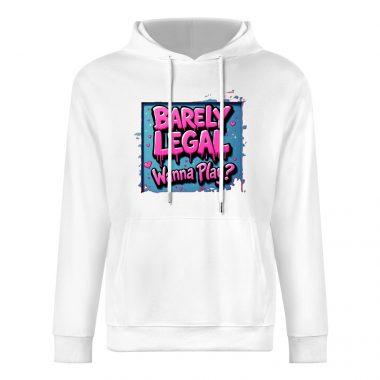 Barely Legal Hoodie – “Wanna Play?” Blue Graffiti Block Hoodie for Bold Girls