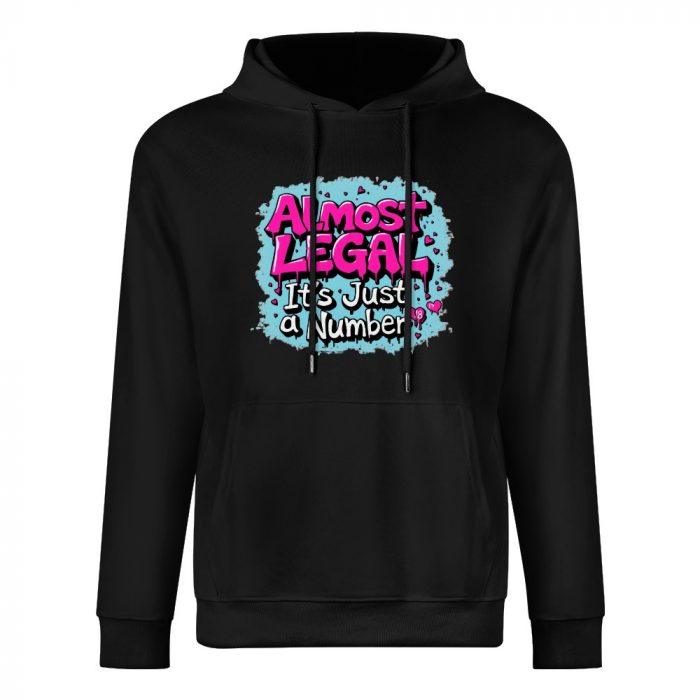 Almost Legal Hoodie – Black Hoodie with “It’s Just a Number” Graffiti Graphic