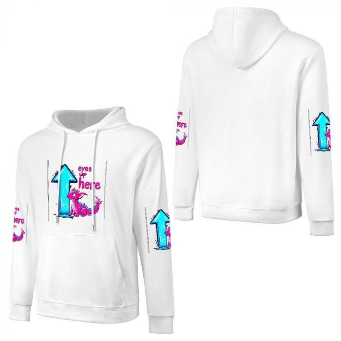 Eyes Up Here Hoodie – Funny Pink Dragon Hoodie with “Eyes Up Here” Graphic and Sleeve Prints - Image 5