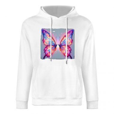 Dreamcore Butterfly Glow Hoodie – Radiant Pink and Purple Wings Hoodie on Soft White