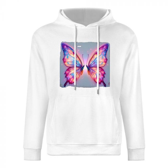 Dreamcore Butterfly Glow Hoodie – Radiant Pink and Purple Wings Hoodie on Soft White