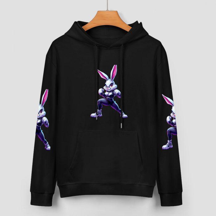 Bad Bunny Hoodie – Black Hoodie with Tough Bunny Fighter Graphic and Sleeve Prints - Image 2