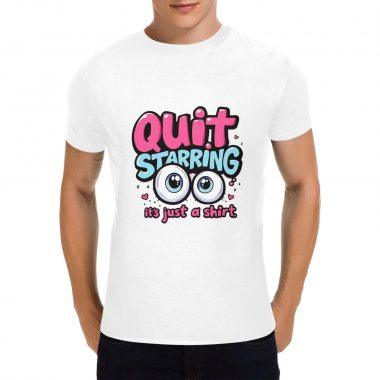 Quit Staring – Pastel Bubble Letter Flirt Graphic T-Shirt（Made in USA，Ships to USA Only）