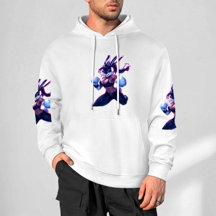 Combat Bunny Hoodie – Action Pose Hoodie with Fighter Bunny Girl and Sleeve Prints - Image 4
