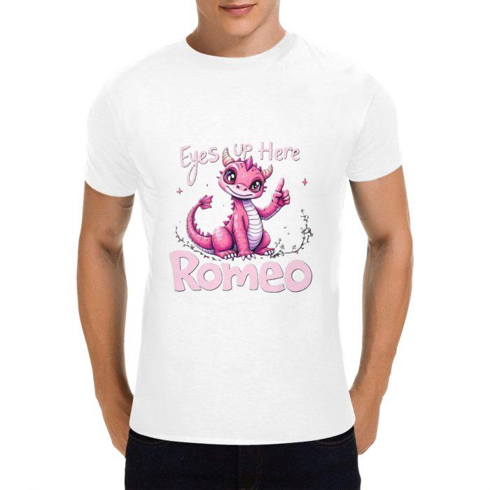 Eyes Up Here Romeo – Cute Pink Dragon Flirt Graphic T-Shirt （Made in USA，Ships to USA Only） - Image 5