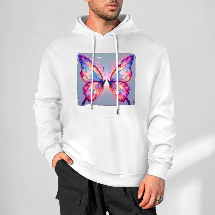 Dreamcore Butterfly Glow Hoodie – Radiant Pink and Purple Wings Hoodie on Soft White - Image 4