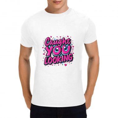 Caught You Looking – Bubble Letter Flirty Graphic T-Shirt（Made in USA，Ships to USA Only）