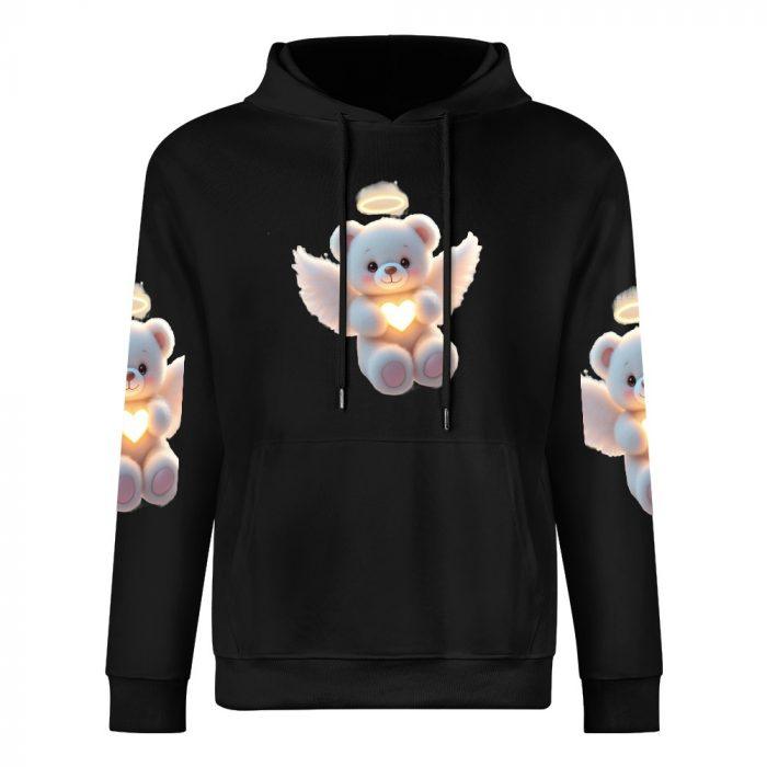 Angel Heart Bear Hoodie – Black Hoodie with Halo Teddy and Glowing Chest Heart
