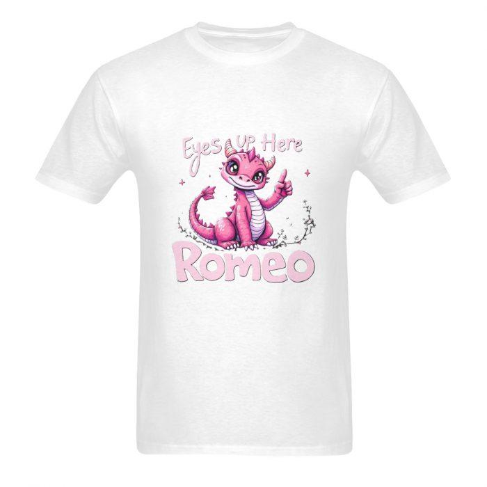 Eyes Up Here Romeo – Cute Pink Dragon Flirt Graphic T-Shirt （Made in USA，Ships to USA Only） - Image 3