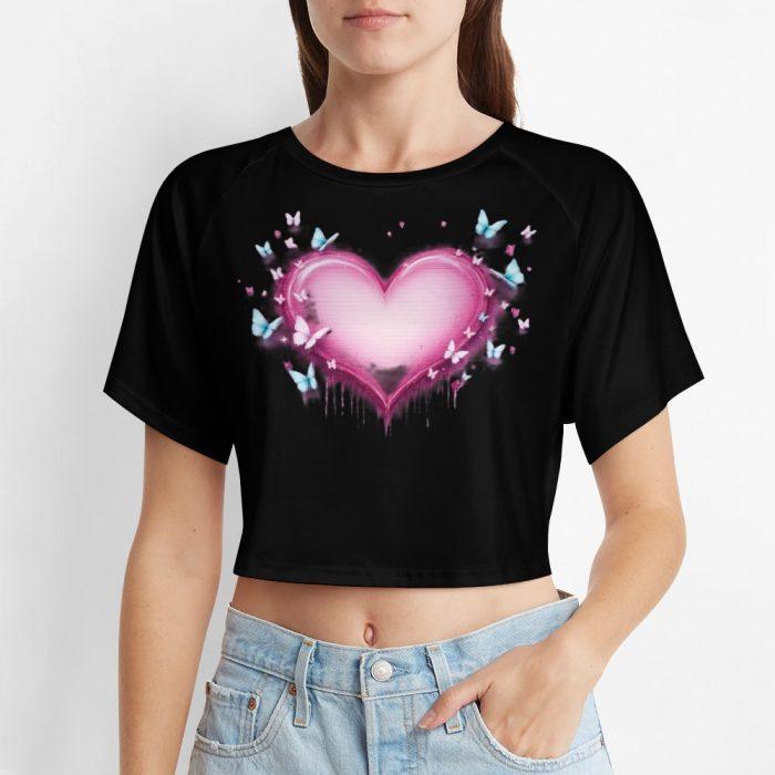 Glow-Up Butterfly Heart Crop – Pink Drip & Blue Wings Tee - Image 6