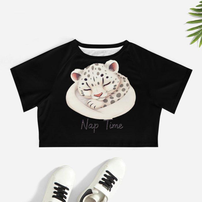 Nap Time Snow Leopard Crop Top – Cute Relaxed Fit Animal Graphic Tee for Women - Image 7