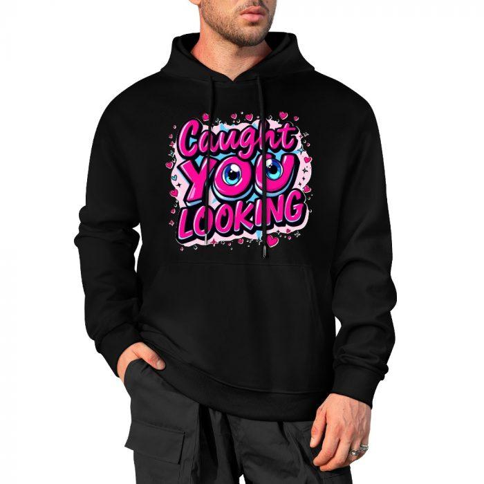 Caught You Looking Hoodie – Black Hoodie with Flirty Bubble Lettering and Cartoon Eyes - Image 4