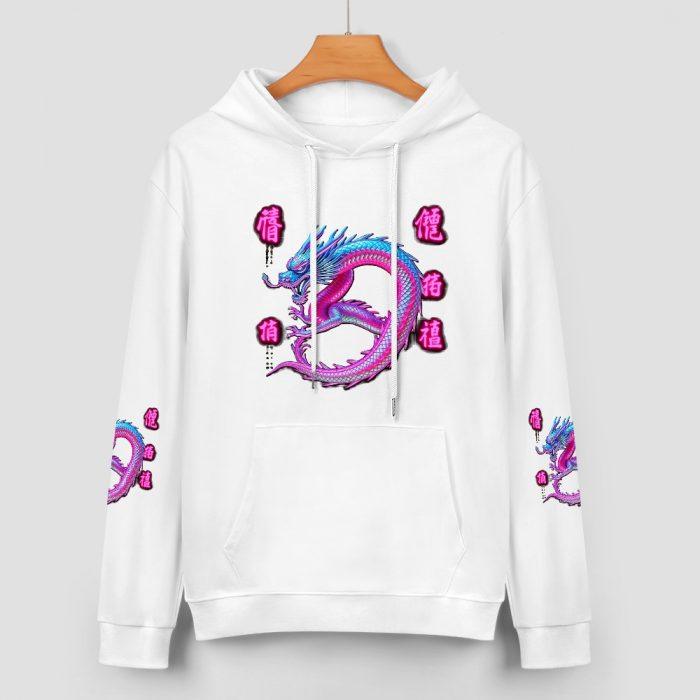 Twisted Dragon Hoodie – Neon Pink Coil Hoodie with Japanese Graffiti and Sleeve Prints - Image 2