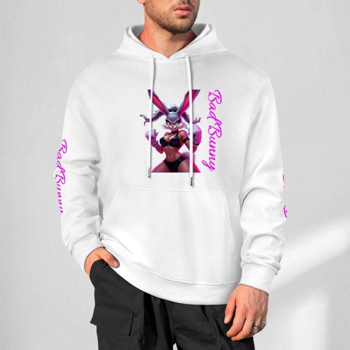 Bad Bunny Hoodie – Flirty Fighter Bunny Girl Hoodie with Pink Sleeve Script - Image 4