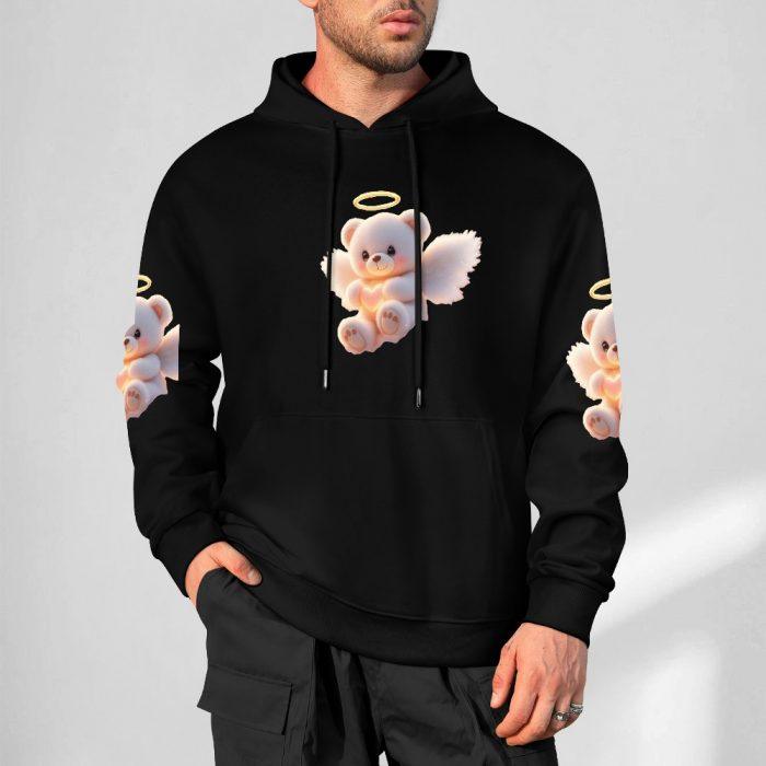 Angel Bear Hoodie – Black Hoodie with Halo Teddy Bear and Wing Sleeve Prints - Image 5