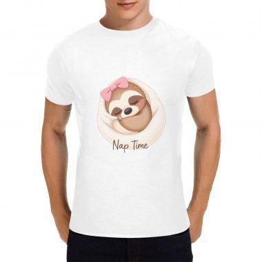 Nap Time Sloth – Cute Sleepy Graphic T-Shirt with Bow(Made in USA,Ships to USA Only)