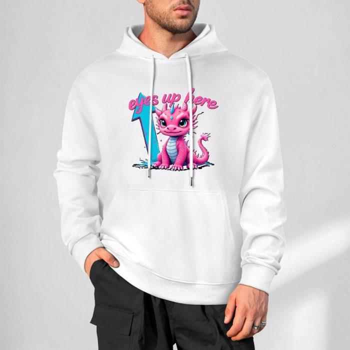 Eyes Up Here Hoodie – Cute Pink Baby Dragon Hoodie with Arrow and Sassy Script - Image 4