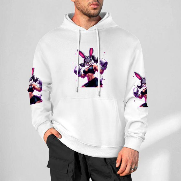Purple Fighter Bunny Hoodie – Bold Cartoon Bunny Girl Hoodie with Sleeve Prints - Image 4