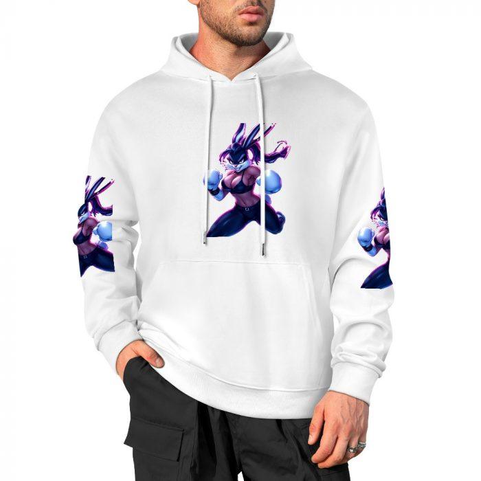 Combat Bunny Hoodie – Action Pose Hoodie with Fighter Bunny Girl and Sleeve Prints - Image 3