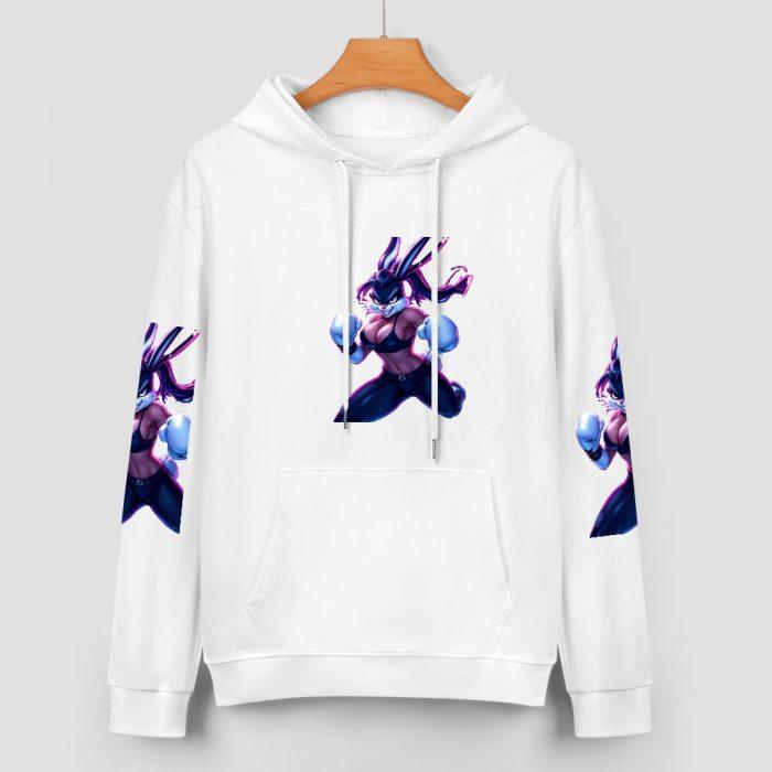 Combat Bunny Hoodie – Action Pose Hoodie with Fighter Bunny Girl and Sleeve Prints - Image 2