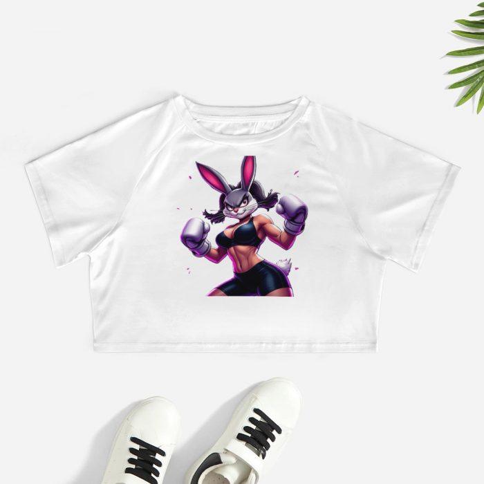 Kickbox Bunny Crop – Fierce Cartoon Fighter Tee - Image 2