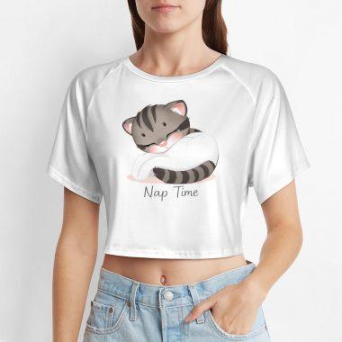 Nap Time Kitty Crop – Cozy Sleepy Cat Tee