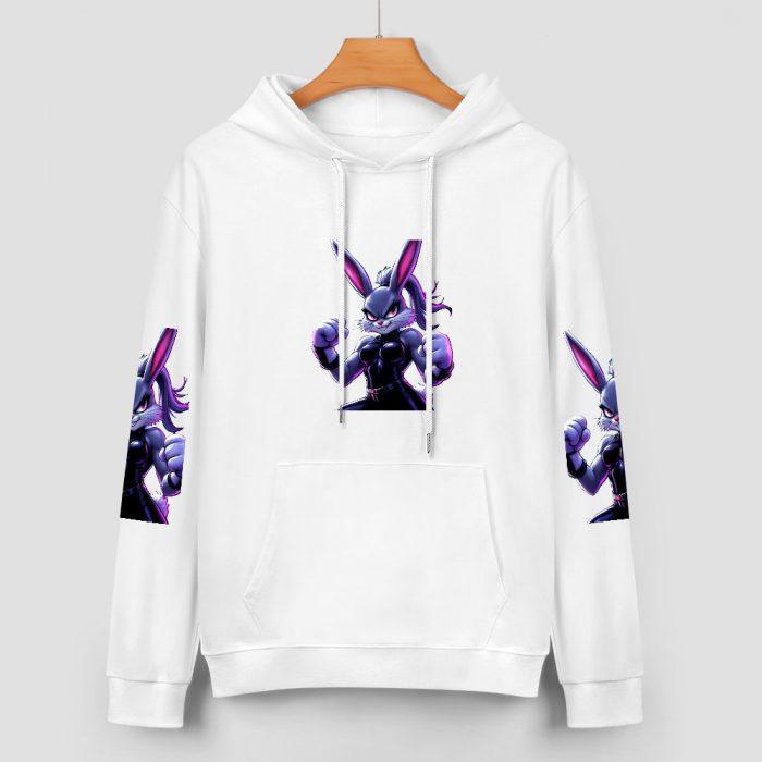 Bad Bunny Hoodie – White Hoodie with Bold Purple Street Bunny Graphic - Image 2