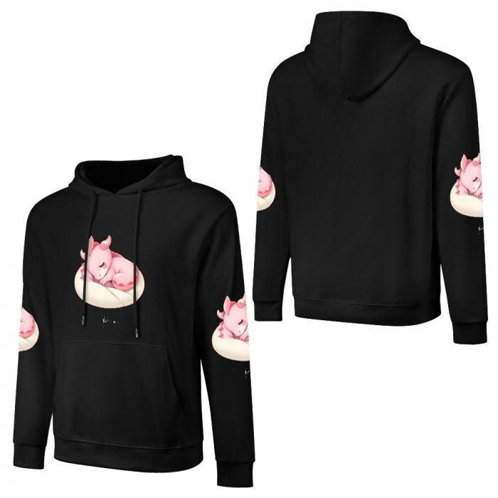 Nap Time Dragon Hoodie – Black Hoodie with Sleeping Pink Dragon and Pillow Sleeve Prints - Image 3