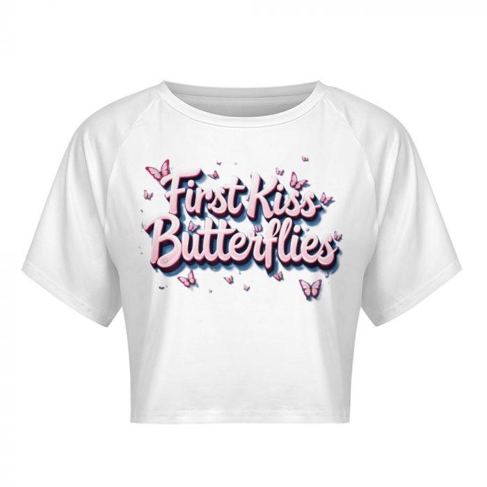 First Kiss Butterflies – Deluxe Pink Flutter Crop Tee - Image 3