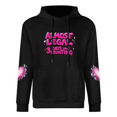 Almost Legal Hoodie – Black Hoodie with Bold Pink “3 Days and Counting” Graphic and Heart Sleeves