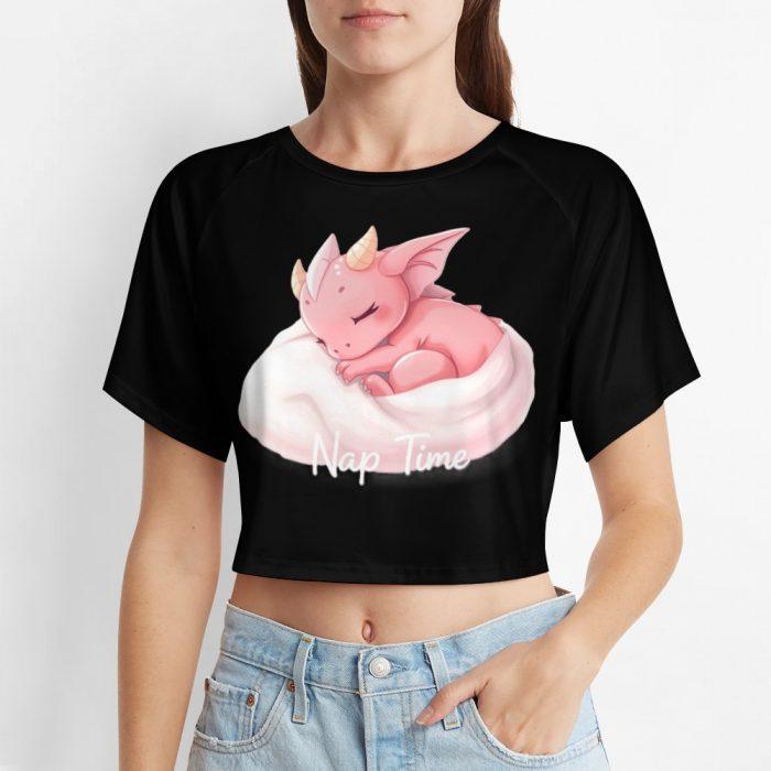 Nap Time Pink Dragon Crop Top – Cute Fantasy Creature Graphic Tee for Girls - Image 6