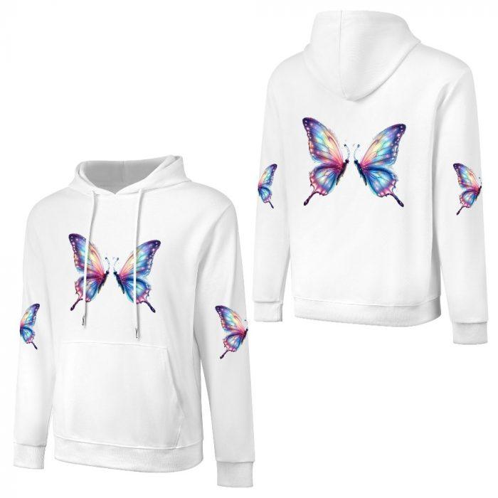 Rainbow Butterfly Hoodie – White Hoodie with Colorful Butterfly Chest and Sleeve Print - Image 5
