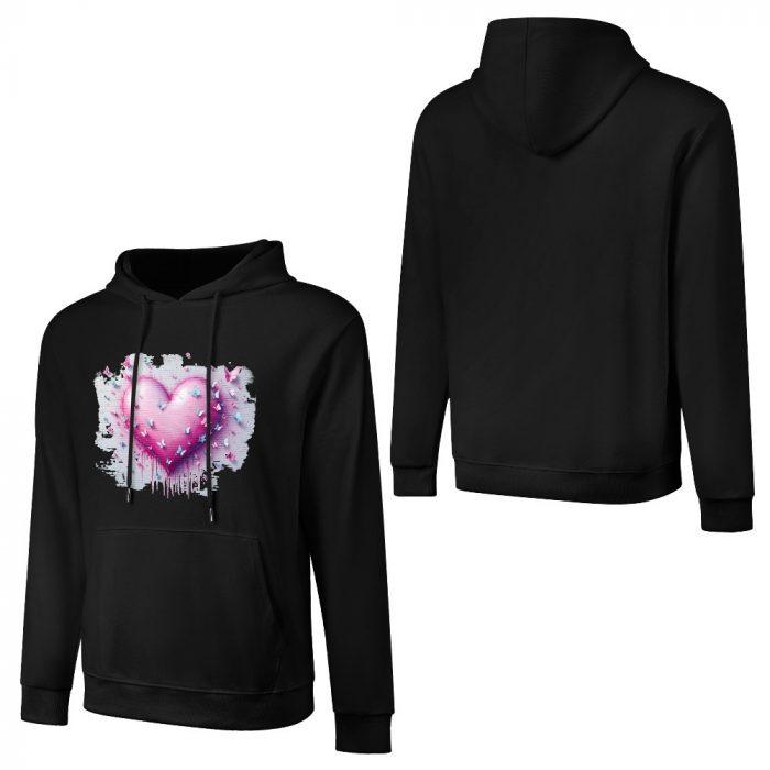 Dripping Heart Hoodie – Black Hoodie with Pink Butterfly Heart Graffiti Graphic - Image 3