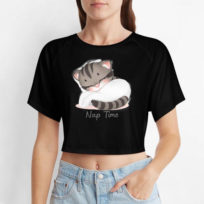 Nap Time Kitty Crop – Cozy Sleepy Cat Tee - Image 6