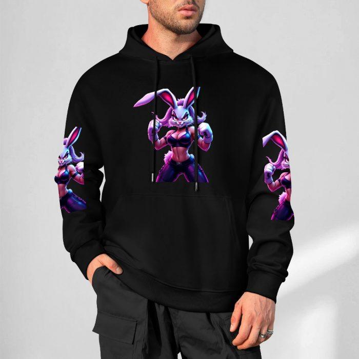 Bad Bunny Hoodie – Black Hoodie with Flirty Buff Bunny Graphic and Sleeve Prints - Image 5